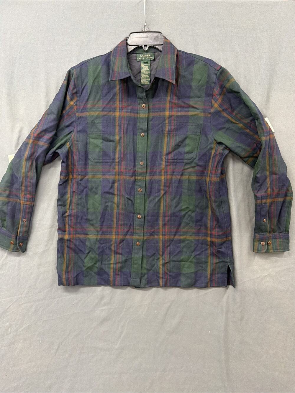 Lauren Ralph Lauren Women Worsted Wool Plaid Button Down Tartan Large